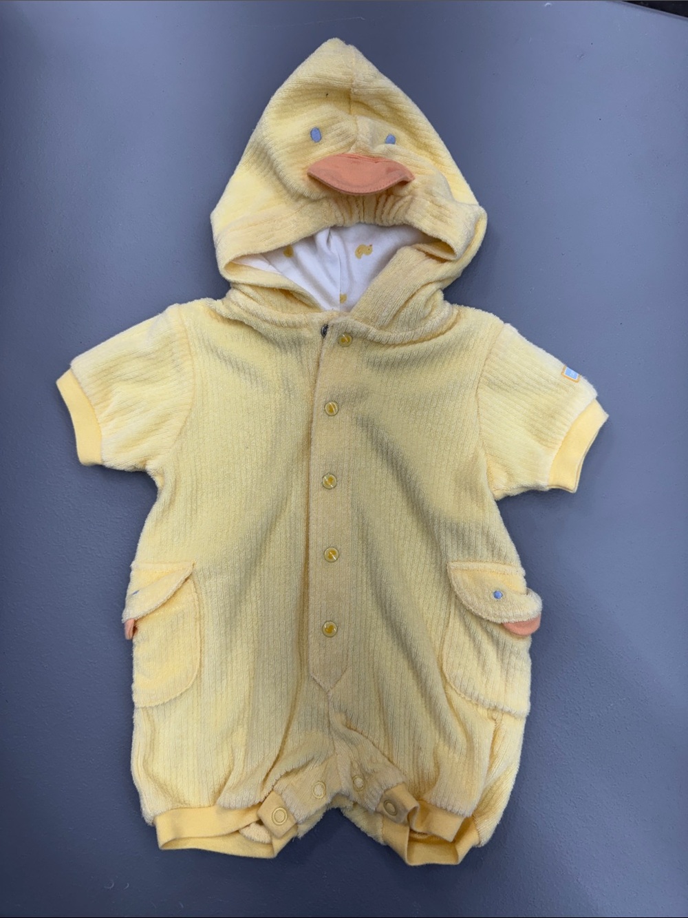 Yellow Duck Hooded Baby One-Piece Romper